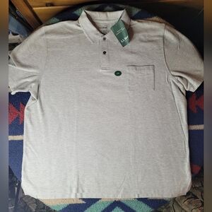 LL Bean Light Heather Gray Polo Shirt Men’s XXL Traditional Fit Short Sleeve New